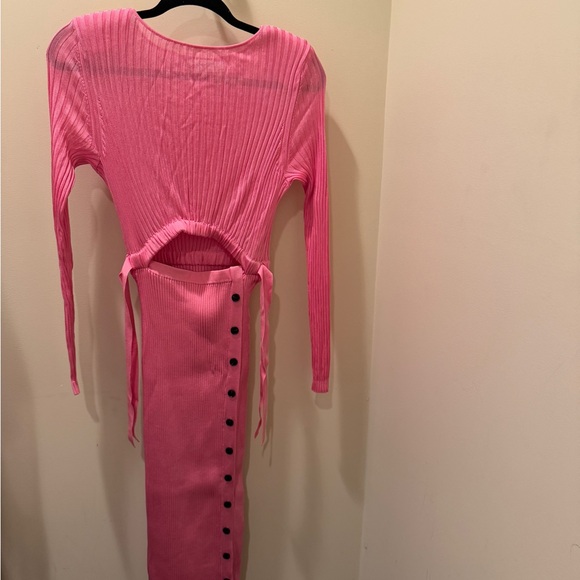 Self Portrait Viscose Ribbed Knit Midi Dress PINK size small - Picture 5 of 6